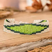 Evergreen HarmonyAdjustable Glass Beaded Wristband Bracelet in Green Hues Weekend Sale