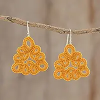 While Supplies Last Petal Essence in SaffronTriangular Hand-Tatted Dangle Earrings in Saffron