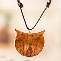 Nocturnal OwlHand-Carved Adjustable Cedarwood Owl Pendant Necklace Clearance
