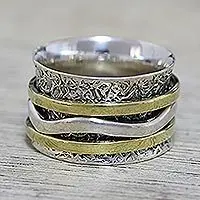 Clearance Forest SheenIndian Spinner Ring Crafted of Sterling Silver and Brass