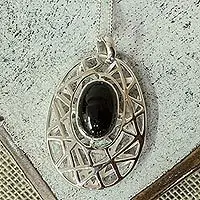 Lunar ObsidianModernist Silver and Obsidian Pendant Necklace from Mexico Top Rated