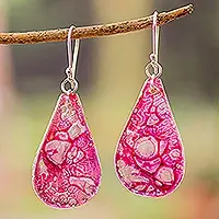 Weekend Sale Grace DropsEco-Friendly Drop-Shaped Fuchsia Recycled CD Dangle Earrings