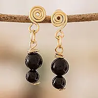 Worldwide Shipping Midnight GlowDangle Earrings with Onyx Stones and Spiral Wire Accents