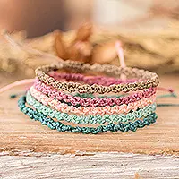 Sweet Shades5 Macrame Bracelets in Pink Purple Brown Mint and Blue Express Delivery