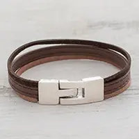 Bargain Tricolor EleganceTricolor Faux Leather Wristband Bracelet from Guatemala
