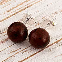 Amazonian SoilSterling Silver Stud Earrings with Obsidian Stone from Peru High Quality