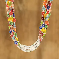 In Demand Flower FestivalArtisan Crafted Floral Glass Beaded Necklace from Guatemala