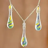 Bubbling PetalsColorful Glass Pendant Necklace from Costa Rica Bargain