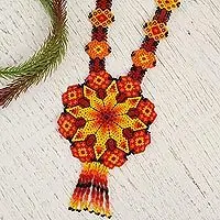 Fiery GeometryCeramic Beaded Pendant Necklace in Fiery Hues from Mexico Get Yours