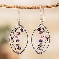 Budget Purple Crystal WebPurple Crystal and Glass Beaded Dangle Earrings with Hooks