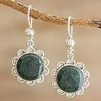 Dark Green Solar FlowerDark Green Jade Dangle Earrings from Guatemala Worldwide Shipping