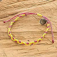 Fun VibesUnisex Yellow and Pink Macrame Wristband Bracelet with Charm Affordable