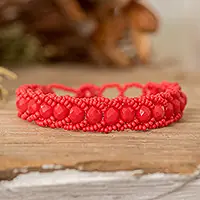 Trusted Brand Poppy OpulenceHandmade Poppy Red Glass Beaded Wristband Bracelet