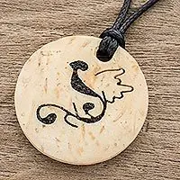 Reduced Price Abstract PhoenixCoconut Shell and Lava Stone Phoenix Pendant Necklace