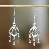 Limited Time Seashell RainSterling Silver Drop-Shaped Chandelier Earrings from Mexico