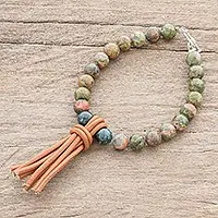 Certified Mayan VisionsUnakite And Green Jade Beaded Bracelet From Mexico