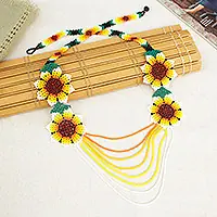 Eye-Catching FlowersFloral-Themed Waterfall Beaded Huichol Necklace with Strands Factory Price