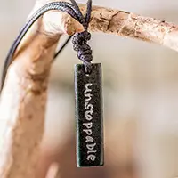 Brand New UnstoppableInspirational Reversible Dark Green Jade Pendant Necklace