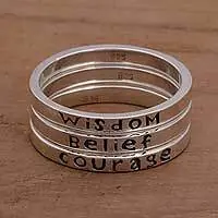 Wisdom Belief Courage3 Inspirational Balinese Sterling Silver Stacking Rings Weekend Sale