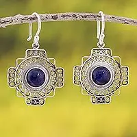 Worldwide Shipping Blue Mountain ChakanaSodalite Chakana Cross Filigree Dangle Earrings from Peru