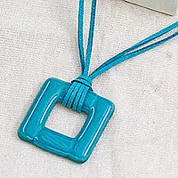 Teal SquareModern Fused Art Glass Square Pendant Necklace in Teal Shade Deal
