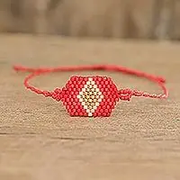 Red and Gold DiamondRed and Gold Unisex Glass Beaded Diamond patterned Bracelet Certified