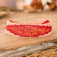 Lovely HarmonyModern Handmade Pink and Red Glass Beaded Wristband Bracelet Luxury
