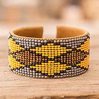 New Arrival Sunny GeometryWarm Geometric Glass Beaded Cuff Bracelet with Leather