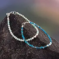 Order Now Sea ReflectionsPair of Amazonite Agate Silver Beaded Wristband Bracelets