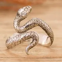 Big Sale Serpentine ElegancePolished Snake-Shaped Adjustable Sterling Silver Wrap Ring