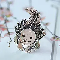 Best Price Axolotl SpiritPolished and Oxidized Sterling Silver Axolotl Wrap Ring