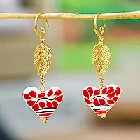 Last Chance Talavera Romance14k Gold-Accented Leaf Heart-Shaped Ceramic Dangle Earrings