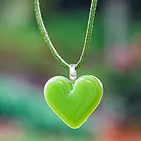 Crafted My Spring Green LoveArt Glass Heart-Shaped Pendant Necklace in Spring Green