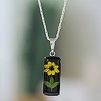Free Shipping Sun Gift at NightCylindrical Black Natural Sunflower Resin Pendant Necklace