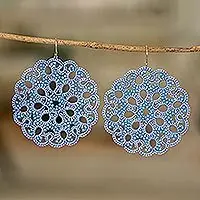 Life Harmony in BlueHand-Tatted Blue Dangle Earrings with Glass Beads Express Delivery
