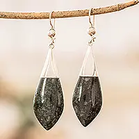 Maya Lance of PowerHandcrafted Folk Art Black Jade Cabochon Dangle Earrings Sale