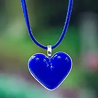 My Lapis LoveArt Glass Heart-Shaped Pendant Necklace in Lapis Blue Today Only