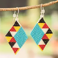 Geometric FestHandmade Colorful Geometric Glass Beaded Dangle Earrings Clearance