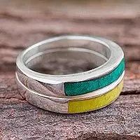 Dual EnchantmentSerpentine and Chrysocolla Band Rings from Peru (Pair) Certified