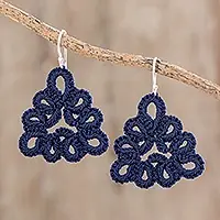 Petal Essence in IndigoHand-Tatted Dangle Earrings in Indigo from Guatemala Warranty Included