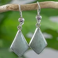 Jungle PyramidsVery Light Green Jade in Sterling Silver Geometric Earrings Original