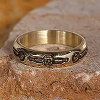 Exclusive Offer Radiant Floral DelightFloral-Themed Brass Band Ring with Oxidized Polished Finish