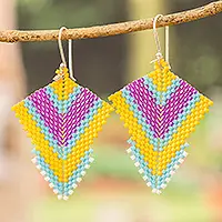 Genuine Bold SignalsHandcrafted Yellow and Pink Glass Beaded Dangle Earrings