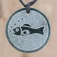 Mayan FishFish-Themed Jade Medallion Pendant Necklace from Guatemala Hot Deal