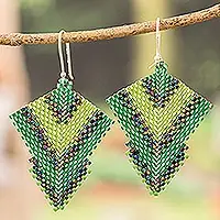 Green SignalsHandcrafted Green Glass Beaded Dangle Earrings Premium