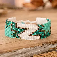 Paradisial BlastTurquoise and White Glass Beaded Star Wristband Bracelet Express Delivery