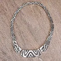 Wavy LabyrinthModern Taxco Sterling Silver Link Necklace from Mexico Certified