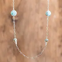 Precious UnionSterling Silver Station Necklace with Jade and Larimar Gems Hassle-Free Returns