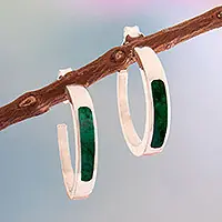 Grab Now Dual EnchantmentSilver Half-Hoop Earrings with Inlaid Chrysocolla Gemstone