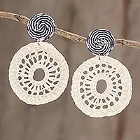Nature Spirals in BlueSpiral Motif Natural Fiber Earrings with Blue Accents Luxury